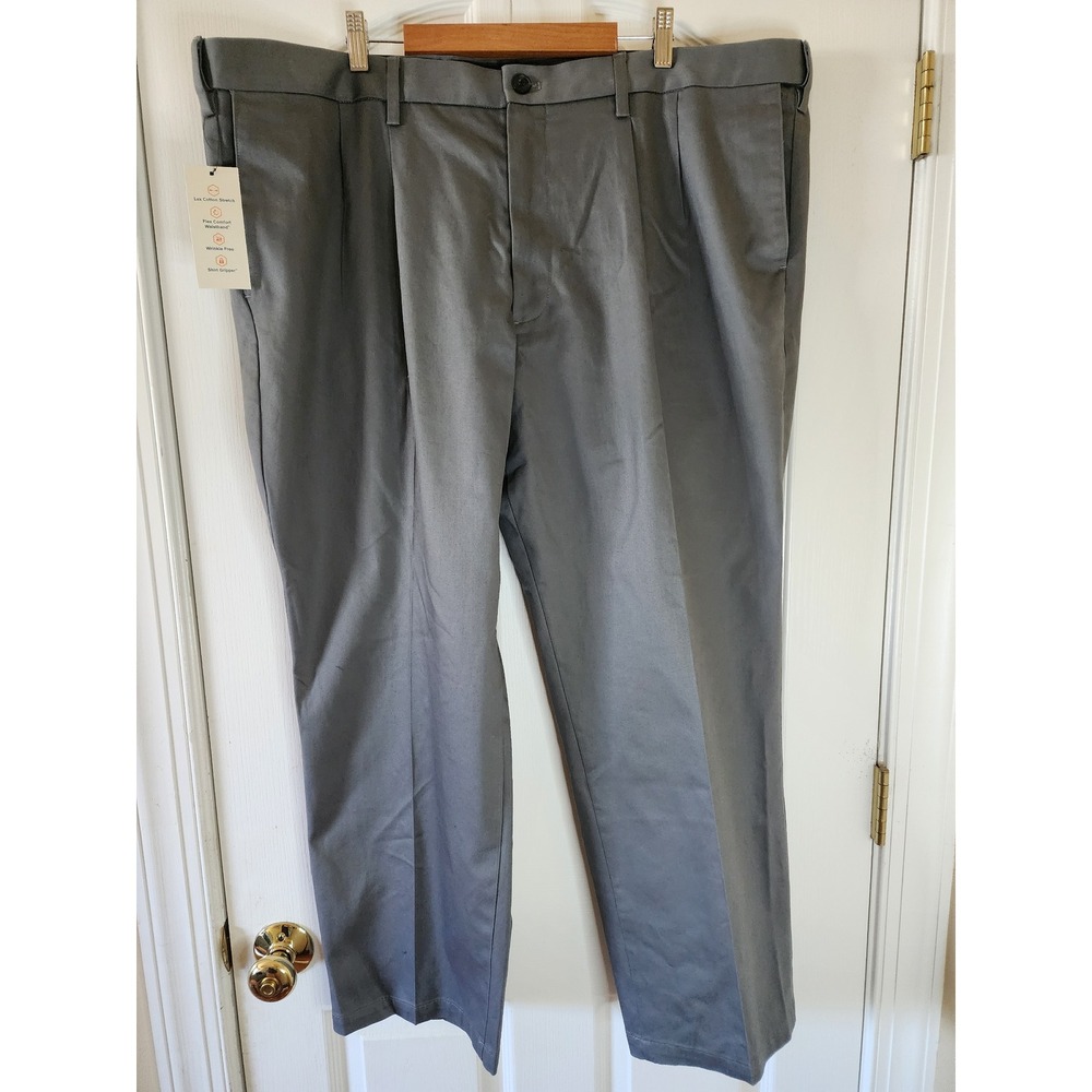Dockers Mens Signature Khaki Big & Tall Classic Fit Pleated Grey Pants 46x29 NWT